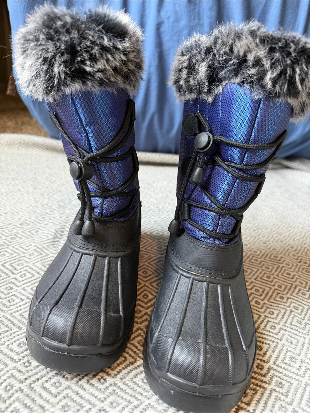 Kids Blue Faux-Fur Winter Rain & Snow Boots